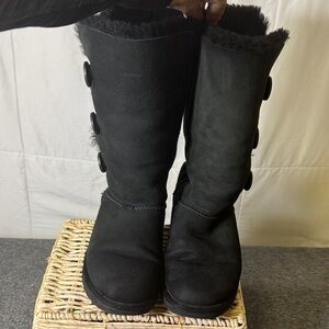UGG Black Tall Button Shearling Lined Boots Womens Size 8